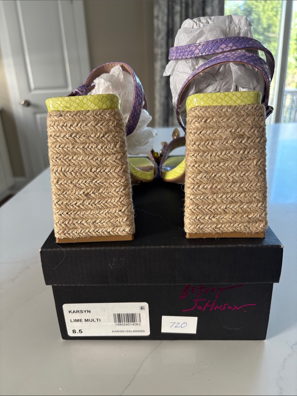 Betsey Johnson Yellow & Purple Floral Pearl Embellished Block Heel Sandals - Picture 7 of 11